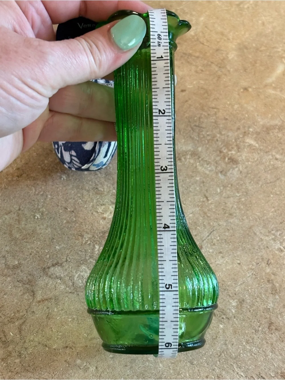 Vintage Pandall Emerald Green Glass Bud Vase 6” Ribbed Scalloped Flower Rim